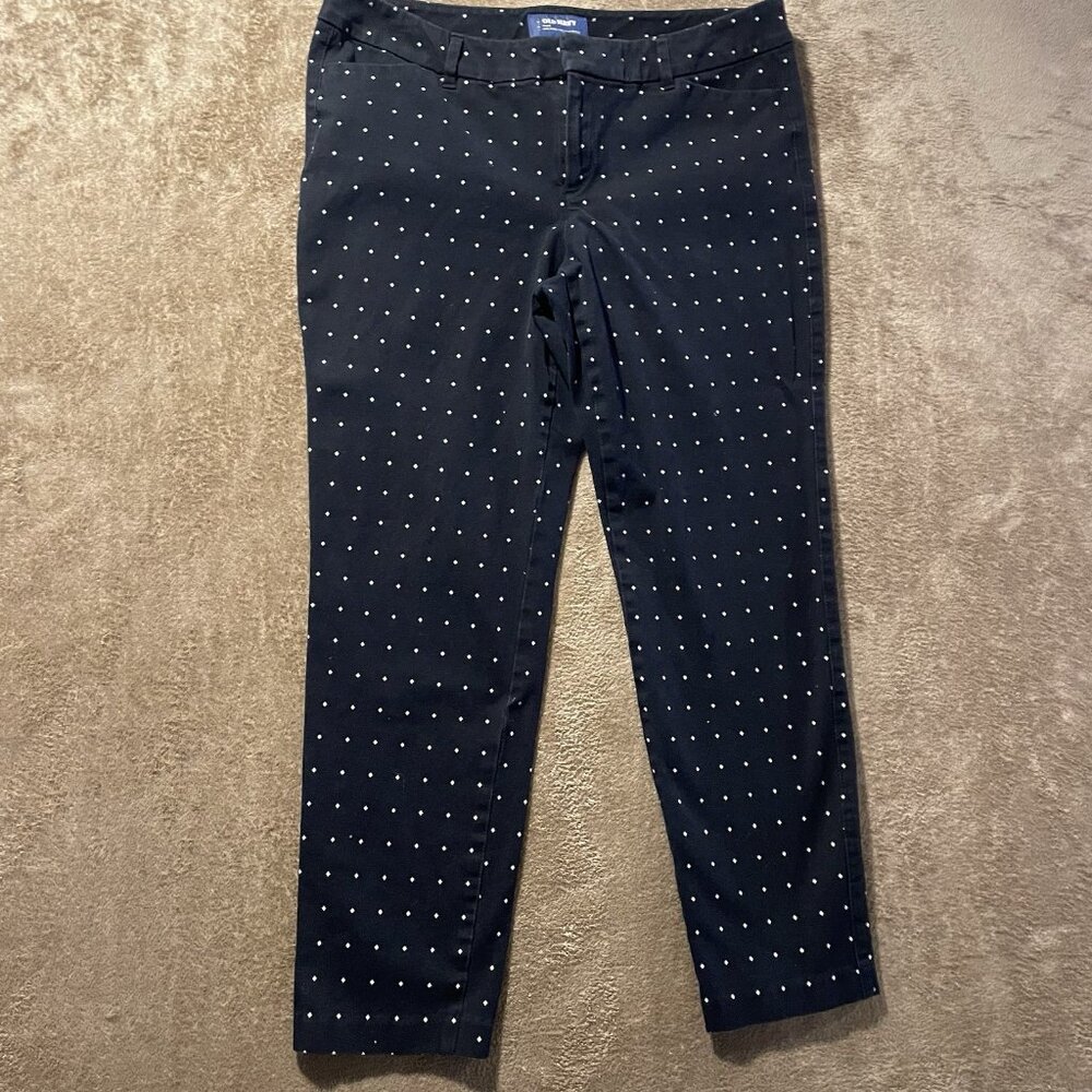 Old Navy Pants Womens 12 Pixie Mid Rise Polka Dot Navy Ankle Casual‎ Straight